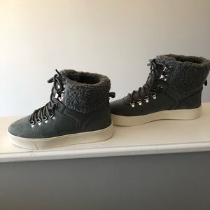 Marc Fisher Grey High Top Boots with Faux Fur